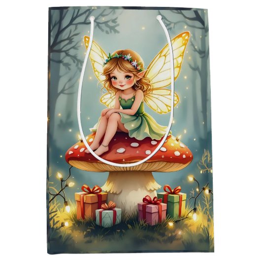 Sac Cadeau Moyen Fairy on a Mushroom in Enchanted Forest Christmas (Devant)