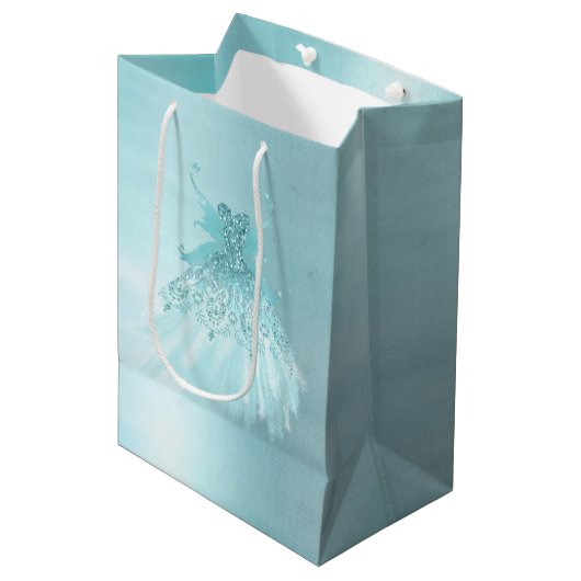 Sac Cadeau Moyen Fairy Wing Mint Gown | Luxe Pearl Green Aqua Sheen (Devant Angle)