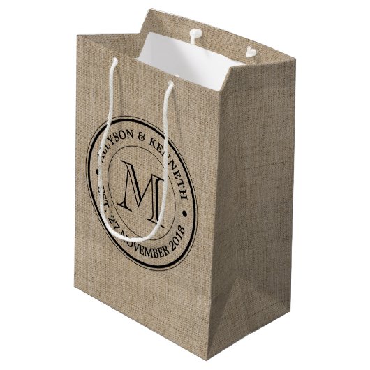 Sac Cadeau Moyen Faites votre propre Burlap Retro Logo Monogramme (Dos Angle)