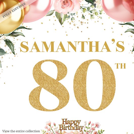 Sac Cadeau Moyen Fancy Gold Numéro 80e anniversaire Blush Floral Ca