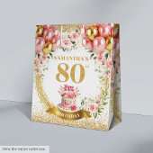 Sac Cadeau Moyen Fancy Gold Numéro 80e anniversaire Blush Floral Ca