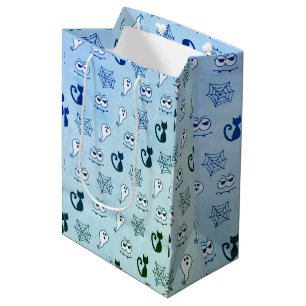 Sac Cadeau Moyen Fantôme, toiles d'araignées et chats noirs bleu