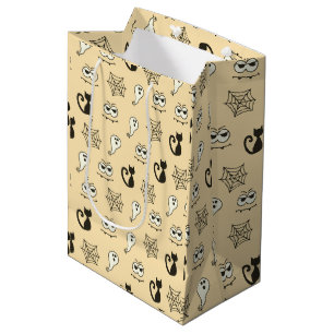 Sac Cadeau Moyen Fantôme, toiles d'araignées et chats noirs Jaune