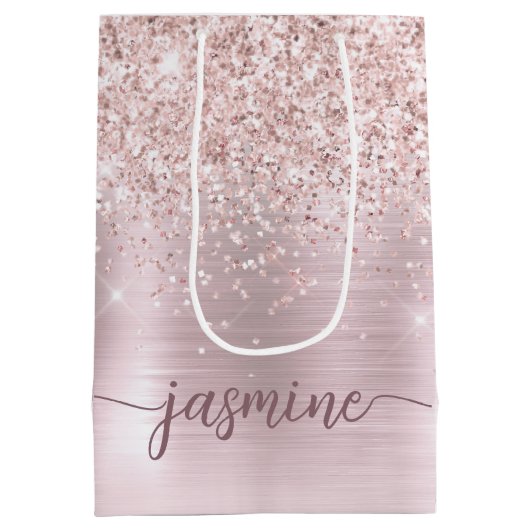 Sac Cadeau Moyen Fard à joues pailleté Rose Gold avec monogramme en (Dos)