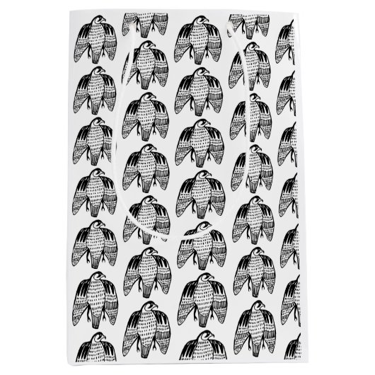 Sac Cadeau Moyen Faucons de fer noir sur blanc (Devant)