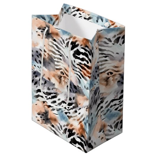 Sac Cadeau Moyen Faune Safari Animaux Fourrures Prints Motif (Devant Angle)