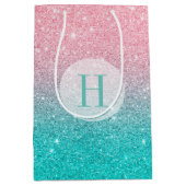 Sac Cadeau Moyen Faux Parties scintillant Ombre Turquoise & Rose (Devant)