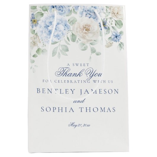 Sac Cadeau Moyen Faveur de mariage à l'hydrangea fleuri bleu (Devant)