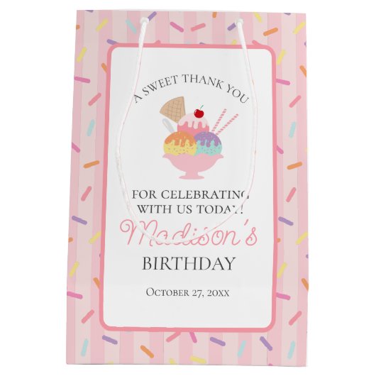 Sac Cadeau Moyen Faveurs d'anniversaire Glace Sundae Voici la Scoop (Dos)