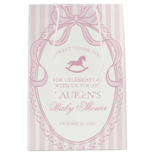 Sac Cadeau Moyen Faveurs de Baby Shower Cheval à Bascule Ruban Coqu