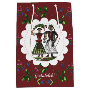 Sac Cadeau Moyen Félicitations Couple Mariage Hongrois Rouge foncé