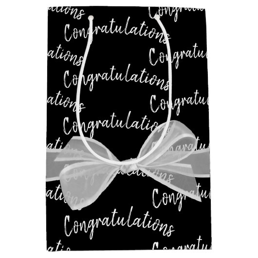 Sac Cadeau Moyen Félicitations Mariage Bow sur Black (Devant)