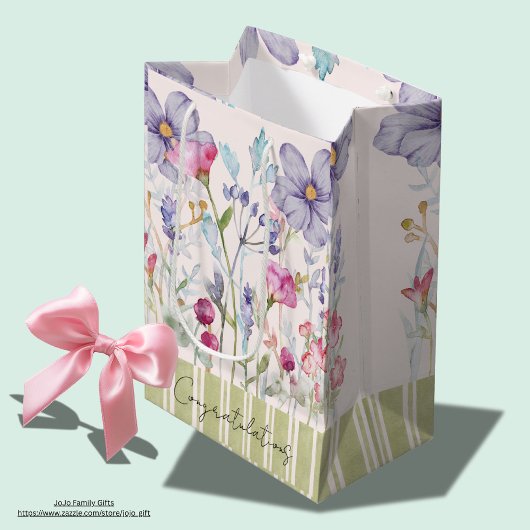 Sac Cadeau Moyen Félicitations personnalisées aquarelle fleurs pour