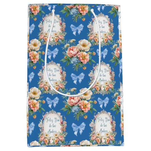 Sac Cadeau Moyen Feliz Dia De Las Madres Azul Ceruleo (Devant)