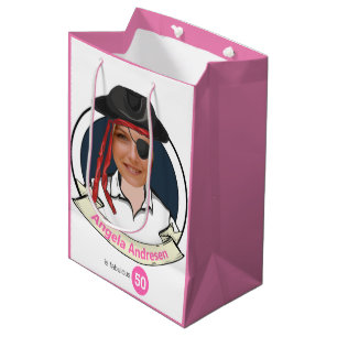 Sac Cadeau Moyen Femme Pirate Anniversaire Funny 50ème Visage Grand