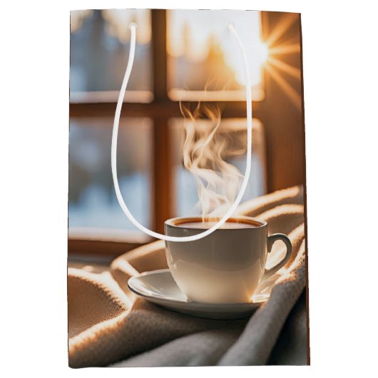 Sac Cadeau Moyen Fenêtre Café par hiver (Devant)