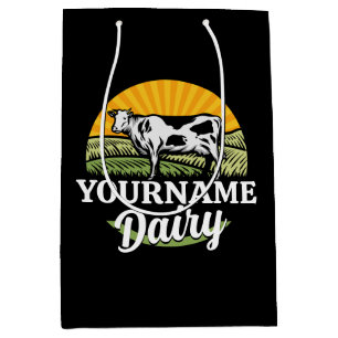 Sac Cadeau Moyen Ferme laitière Sunset ADD NOM Vache Holstein pâtur