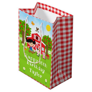 Sac Cadeau Moyen Ferme Red Grange Black Hair Girl Joyeux anniversai