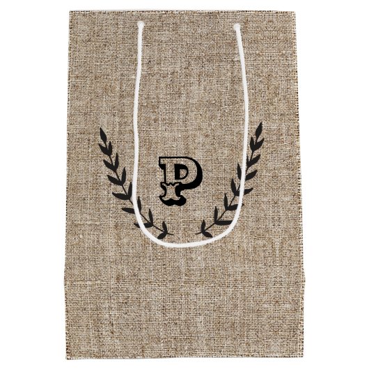 Sac Cadeau Moyen Ferme rustique Burlap & Black Botanical Laurel (Dos)