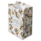 Sac Cadeau Moyen Festive Aquarelle Or Folithe Noël (Devant Angle)