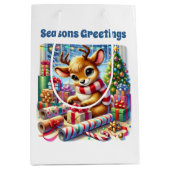 Sac Cadeau Moyen Festive Christmas customizable wrapping reindeer  (Devant)