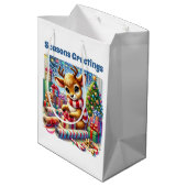 Sac Cadeau Moyen Festive Christmas customizable wrapping reindeer  (Dos Angle)