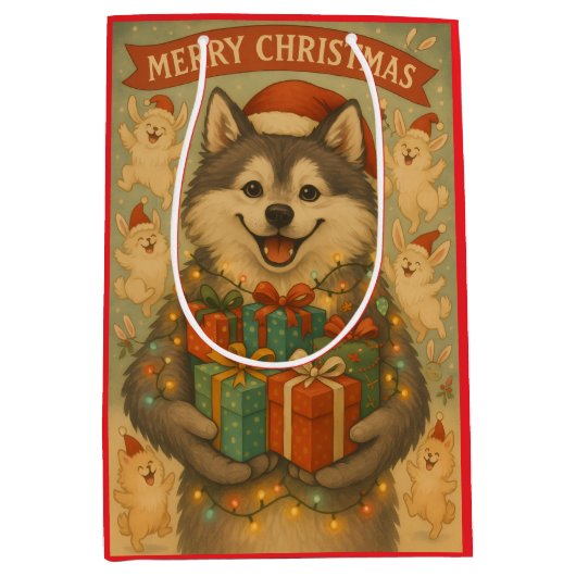 Sac Cadeau Moyen "Festive Christmas Dog" (Devant)