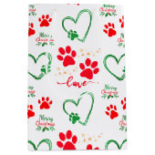 Sac Cadeau Moyen Festive DOG PAW PRINTS and LOVE HEARTS Christmas (Devant)