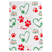 Sac Cadeau Moyen Festive DOG PAW PRINTS and LOVE HEARTS Christmas (Dos)