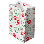 Sac Cadeau Moyen Festive DOG PAW PRINTS and LOVE HEARTS Christmas (Dos Angle)