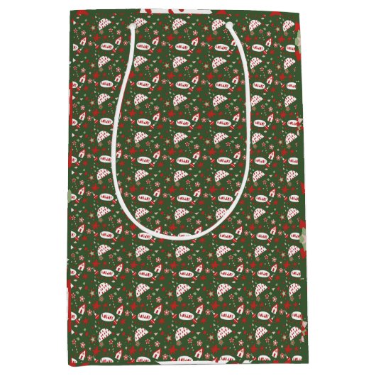 Sac Cadeau Moyen Festive Gift Wrap Green Black Pattern (Devant)