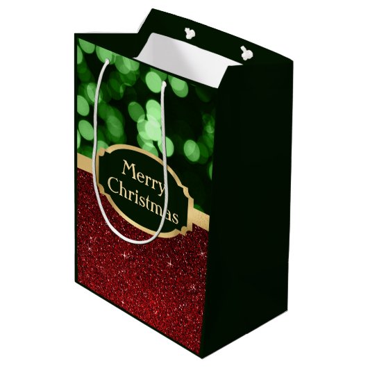 Sac Cadeau Moyen Festive Parties scintillant rouge et Green Bokeh N (Dos Angle)