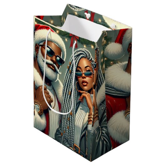 Sac Cadeau Moyen Festive Party Père Noël (Devant Angle)