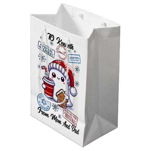 Sac Cadeau Moyen Festive Santa Sack With Holiday Stickers (Devant Angle)