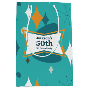 Sac Cadeau Moyen Fête d'anniversaire 50 ans Rétro Milieu du siècle