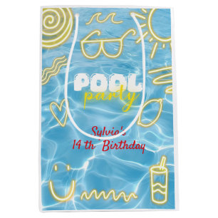 Sac Cadeau Moyen Fête d'anniversaire ambiance néon estivale piscine