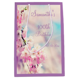 Sac Cadeau Moyen Fête d'anniversaire de belle fleur 100th