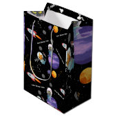 Sac Cadeau Moyen Fête d'anniversaire de l'espace, texte personnalis (Devant Angle)