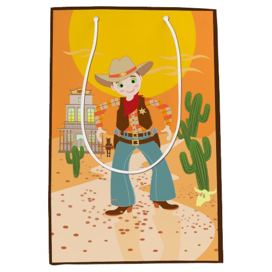 Sac Cadeau Moyen Fête d'anniversaire d'enfant de cowboy (Devant)
