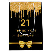 Sac Cadeau Moyen fête d'anniversaire parties scintillant d'or noir (Dos)