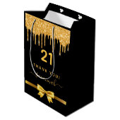 Sac Cadeau Moyen fête d'anniversaire parties scintillant d'or noir (Dos Angle)
