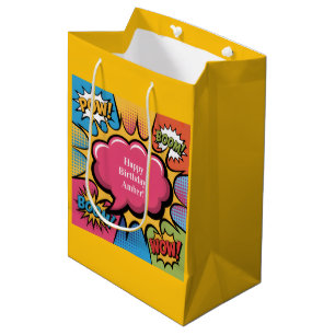 Sac Cadeau Moyen Fête d'anniversaire Pop Art colorée pour filles
