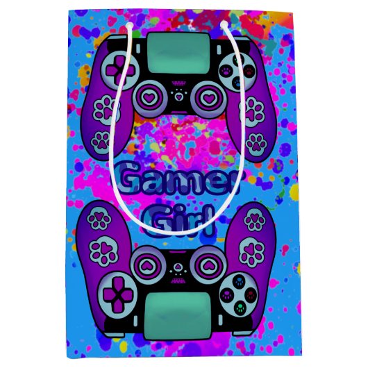 Sac Cadeau Moyen Fête de la fille Gamer Anniversaire Joli Paint Spl (Devant)