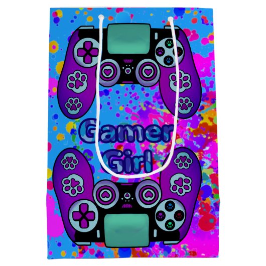Sac Cadeau Moyen Fête de la fille Gamer Anniversaire Joli Paint Spl (Dos)