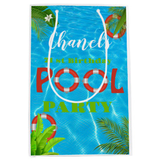 Sac Cadeau Moyen Fête de la piscine tropicale | Anniversaire d'été