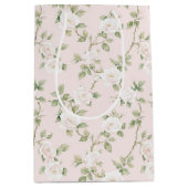 Sac Cadeau Moyen Fête de Mariage Blanc Rose Floral (Devant)