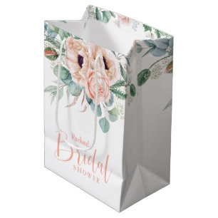 Sac Cadeau Moyen Fête de mariage floral aquarelle rose et beige