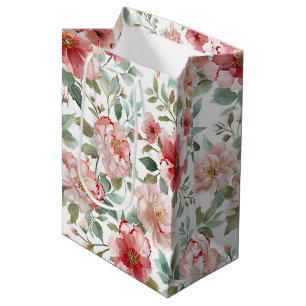 Sac Cadeau Moyen Fête de mariage florale rose rouge
