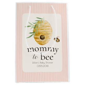 Sac Cadeau Moyen Fête de naissance bébé Maman Abeille Bourdon Rose
