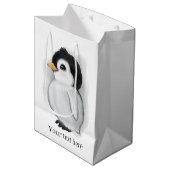 Sac Cadeau Moyen fête des amoureux de pingouins mignons (Devant Angle)